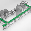 Automated Industrial Conveyor System With Green Belts And Metal Frame Structure
