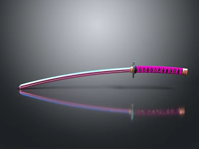 NARUTO Themed Katana Sword With Pink Blue Gradient Blade And Metallic Handle 3d model