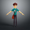 3D Boy Character With Brown Hair Teal T Shirt Brown Shoulder Bag And Outstretched Arms
