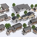 Traditional Style Multistory Residential Buildings Featuring Gray Roofs And Surrounding Green Trees