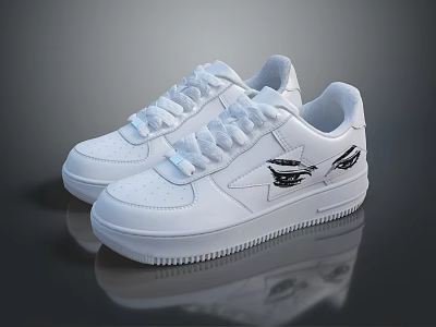 White Leather Sneakers With Black Wing Pattern And White Laces Modern Design 3d model