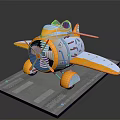 Yellow And White 3D Model Airplane With Propeller On Runway Platform 3d model