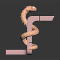 Pink Snake Coiled Around Pink Letter F Shaped Blocks On Dark Background
