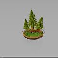 Miniature Nature Scene With Green Pine Trees Grass Red Mushrooms Flowers Birds And Butterflies