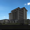 Modern Multi Storey Office Building With Glass Curtain Walls Front Parking And Landscaping