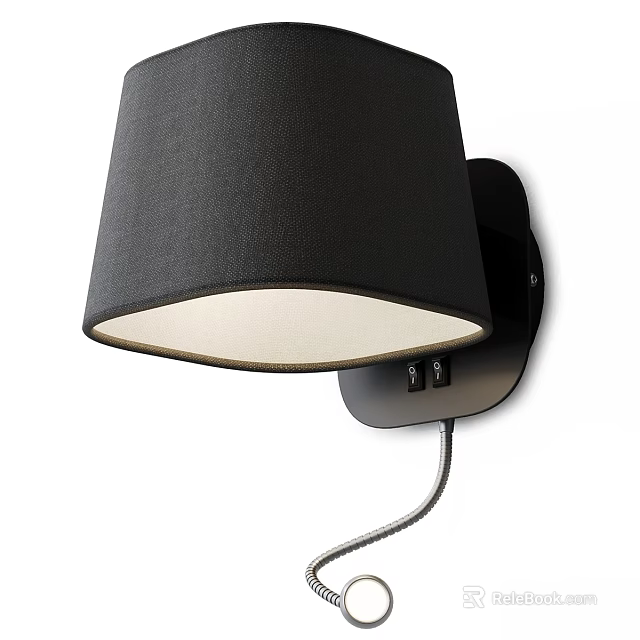 Modern Wall Lamp With Black Fabric Lampshade White Inner Lining And Metal Base 3d model 