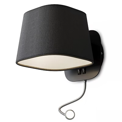 Modern Wall Lamp With Black Fabric Lampshade White Inner Lining And Metal Base 3d model