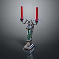 Vintage Style Candle Lamp With Two Red Candles Metal Base And Green Accent