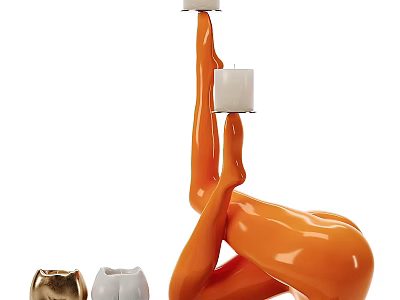 Orange Abstract Human Form Candle Lamp with Two White Candles and Decorative Small Containers 3d model
