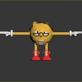Game Movie Character Yellow Cartoon Wearing Black Hat Glasses And Red Shoes With Arms Outstretched