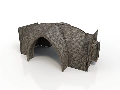 Traditional Stone Archway Structure With Tiled Roof And Architectural Details 3d model