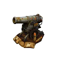 Vintage Cannon with Rusty Barrel Wooden Wheels Sandbags and Cannonball as Retro Military Weapon