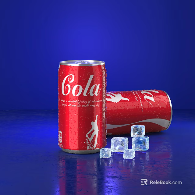 Refreshing Cola Beverage In Red Can With Ice Cubes On Blue Background 3d model 