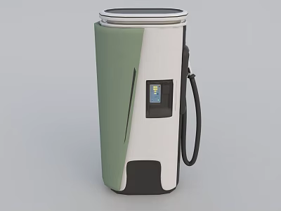 Modern Public Electric Vehicle Charging Station With Green White Panel Digital Screen And Charging Cable 3d model
