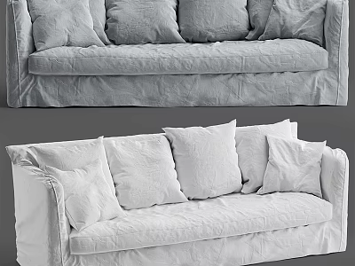 Soft Three Seater Sofa With Plush Cushions And Comfortable Linen Upholstery 3d model