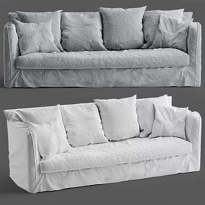 Soft Three Seater Sofa With Plush Cushions And Comfortable Linen Upholstery 3d model