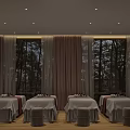 Beauty Salon Interior With Treatment Beds Decorative Posters Wooden Flooring And Soft Lighting