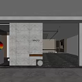 Modern Exhibition Hall Interior With Stone Wall Rainbow Sculpture And Lighting Design