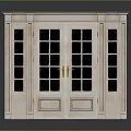 Elegant Double Door Entrance With Glass Panes Golden Handles And Light Colored Frame