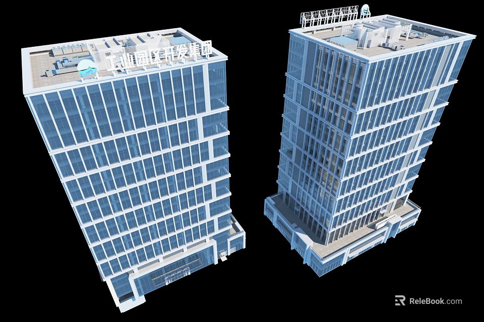 Modern High Rise Office Building with Glass Curtain Wall and Contemporary Architecture Design 3d model 