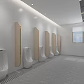 Modern Public Toilet Interior With Clean Washbasins Mirrors And Cubicles