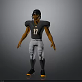 Man In American Football Uniform With Black Helmet Number 17 Orange Sleeves And White Pants