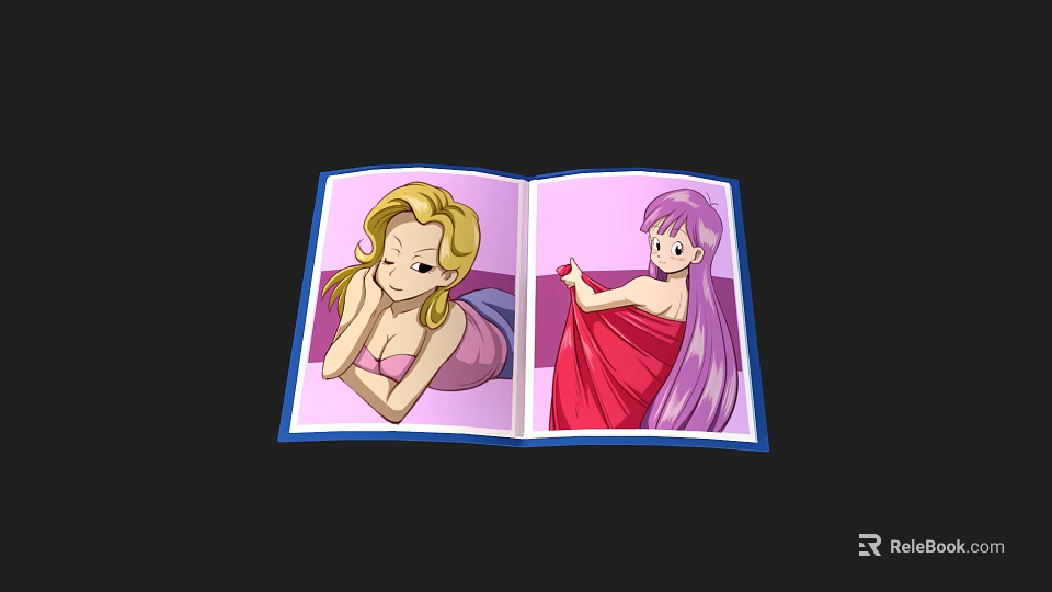 Game and Movie Characters in Open Book Illustration with Blonde and Purple Hair Characters 3d model 