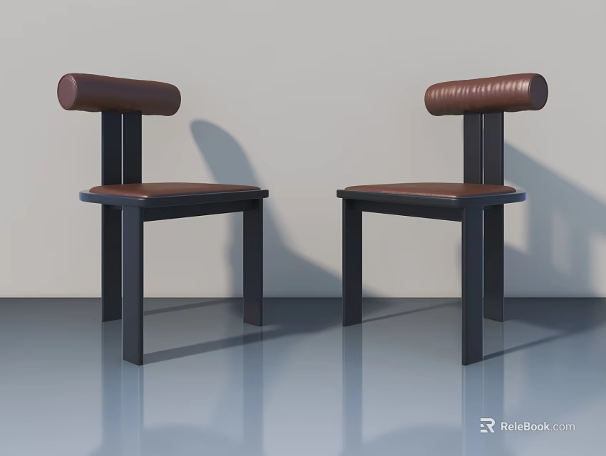Modern Brown Leather Chairs With Black Frame For Interior Design 3d model