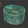 Vintage Round Trunk Decorative Ornament Set With Stickers Labels Worn Details Leather Handle Metal Latch