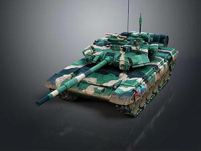 Main Battle Tank Green Camouflage Exterior With Long Barrel Antenna And Detailed 3D Rendering 3d model