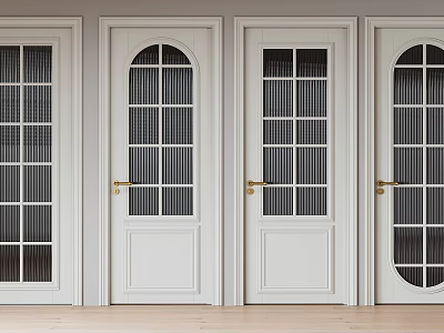 Stylish White Hinged Doors with Glass Panels and Golden Handles in Modern Design 3d model