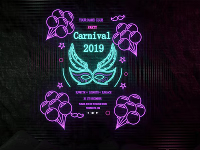 Neon Decorative Lights For Carnival 2019 Party With Balloons And Mask 3d model