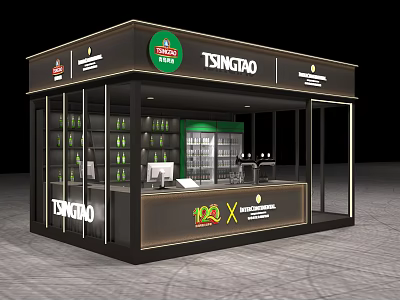 TSINGTAO Beer Booth With Glass Display Cabinets Counter And Lighting Design 3d model