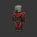 Red And Silver Robot Character With Mechanical Armor And Metallic Surface