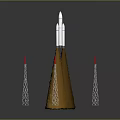 Space Rocket Launch Liftoff With Flaming Exhaust And Support Towers