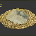 Wood And Stone Decorative Circle Featuring Blue Stone Center Brown Wood Chips And Green Plants