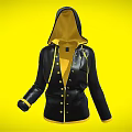 Stylish Black Hooded Jacket With Yellow Lining And Cuffs And Buttons