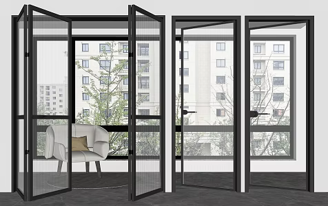 Modern folding door glass single door folding door combination 3d model