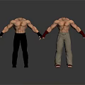 Two Muscular Shirtless Men Wearing Black Khaki Pants and Gloves