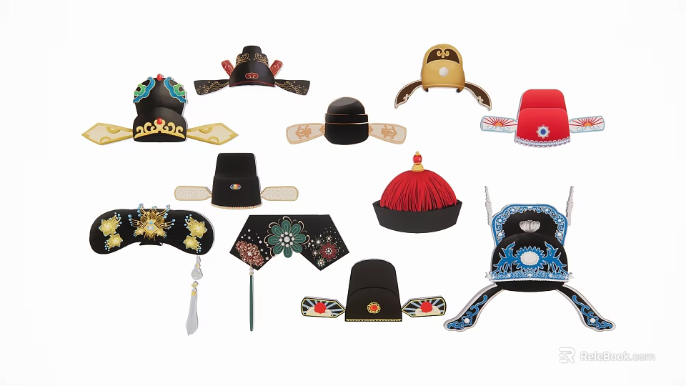Traditional Chinese Decorative Hat Hanging Ornaments With Various Designs And Colors 3d model 