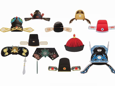 Traditional Chinese Decorative Hat Hanging Ornaments With Various Designs And Colors 3d model