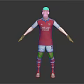 Arsenal Football Player 3D Model Wearing Red Jersey White Shorts Black Gloves With Grey Background