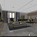 Modern Living And Dining Room Interior With Sofa Dining Table And Large Windows