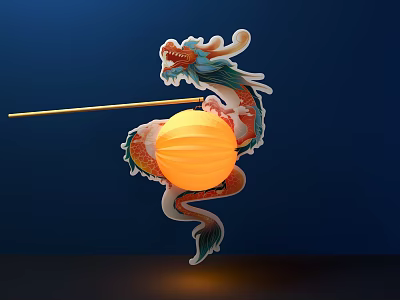Chinese Colorful Dragon Hanging Ornament With Orange Lantern And Decorative Details 3d model
