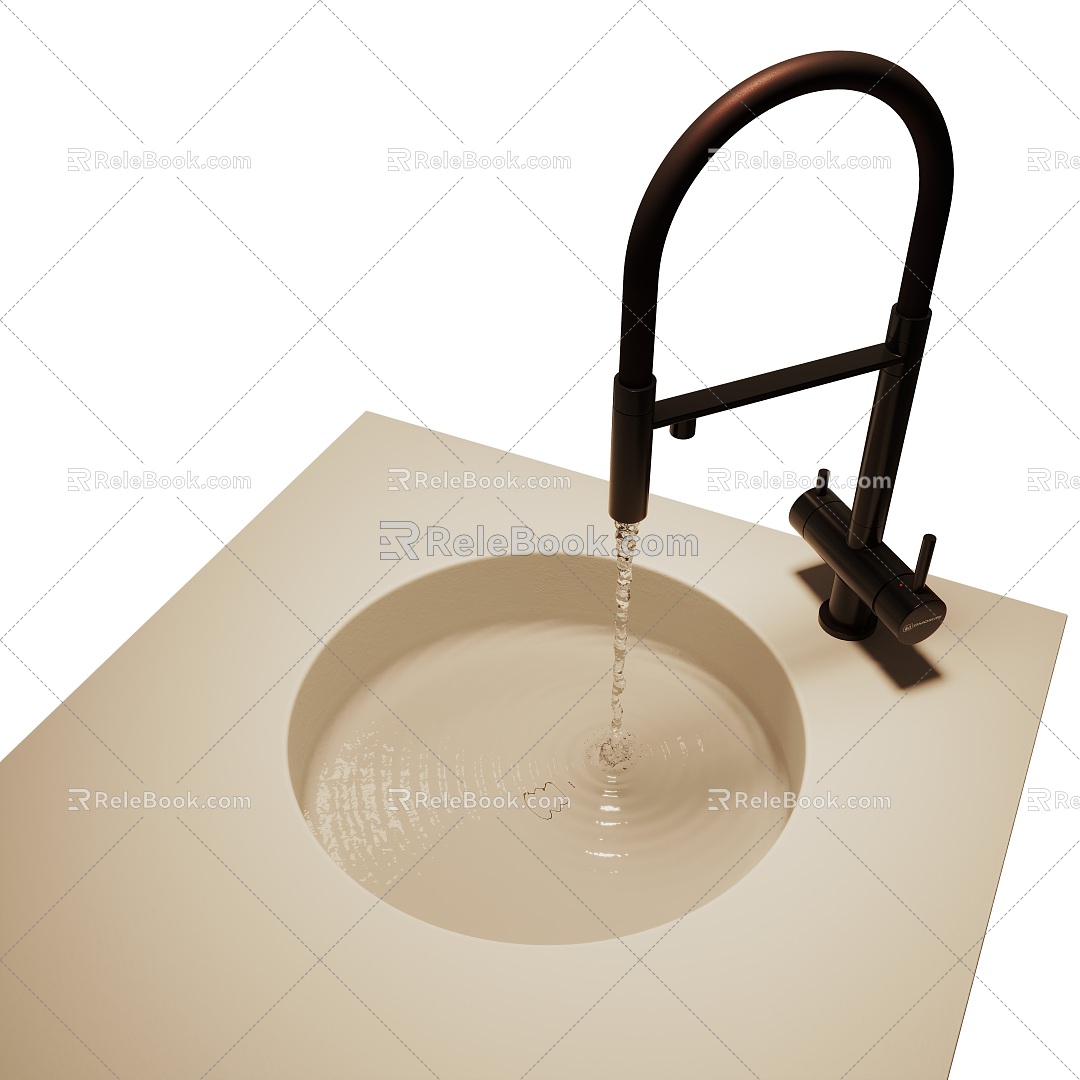 Integrated kitchen basin faucet island basin 3d model