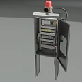 Industrial Equipment Metal Cabinet With Open Door Internal Wiring Terminal Blocks And Red Warning Light