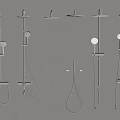 Various Metal Shower Fixtures With Handheld Heads Fixed Brackets And Accessories