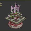 Modern Tech Device Structure With Circular Base Square Platform Vertical Columns And Top Antenna 3d model