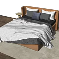 Modern Upholstered Double Bed with Soft Bedding Decorative Pillows Side Table and Light Rug
