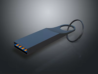 Portable Blue USB Flash Drive With Key Ring And Data Storage Functionality 3d model